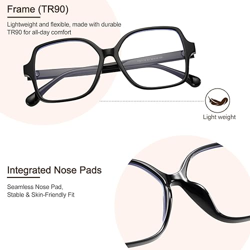 Miniatura 4 de Dollger Lentes cuadrados con bloqueo de luz azul para mujeres y hombres, de gran tamaño, antifatiga, lentes de nerd, marco de computadora