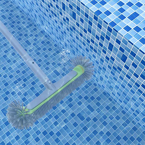 Heavy Duty Round Pool Brush For Wall & Tile With Reinforced Aluminium Back, Premium Strong Bristle Brush,Grey #TOP5