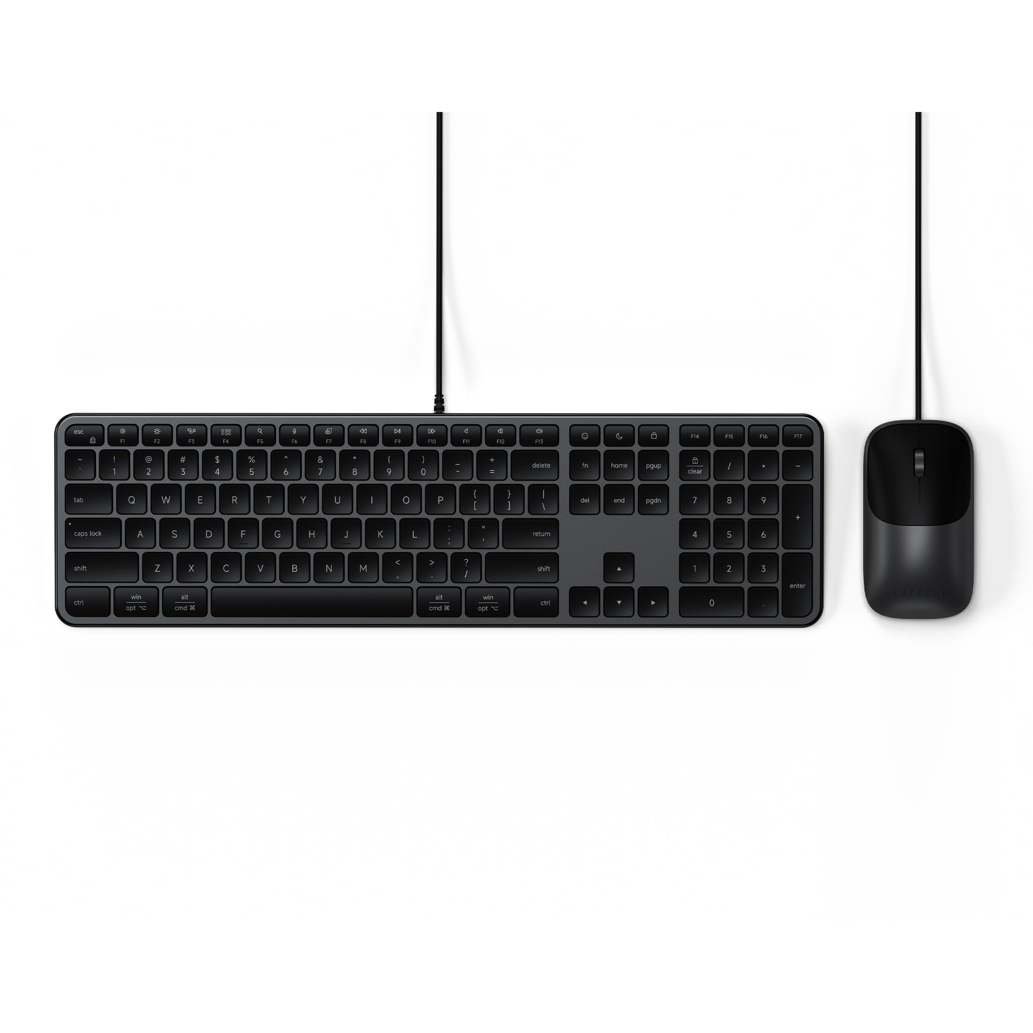 SATECHI Combo Clavier et Souris Filaire Slim CLX3 𝗤𝗪𝗘𝗥𝗧𝗬 𝗨𝗦, USB-C Plug and Play, Idéal pour Bureau, Compatible avec Mac, Windows et Android – Noir Sidéral
