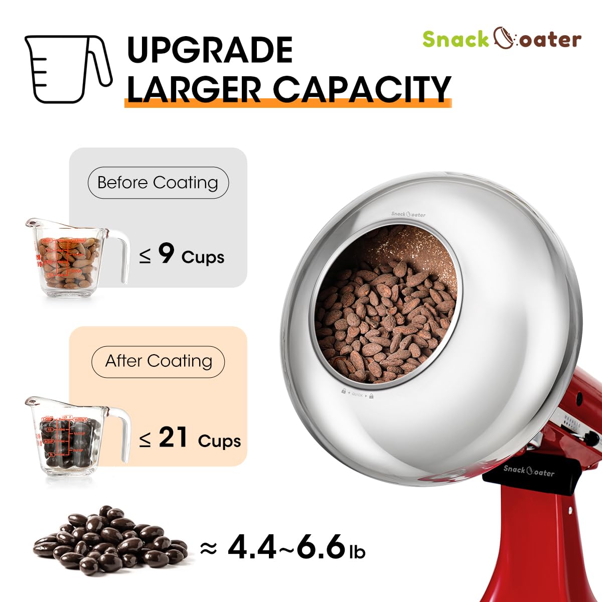 Aieve Snack Coater Compatible with KitchenAid Tilt-Head Stand Mixer for Making Chocolate Covered Almonds, Pistachio, Peanut, Freeze Dried Strawberry, Raisin, Macadamia Nuts and Blueberry