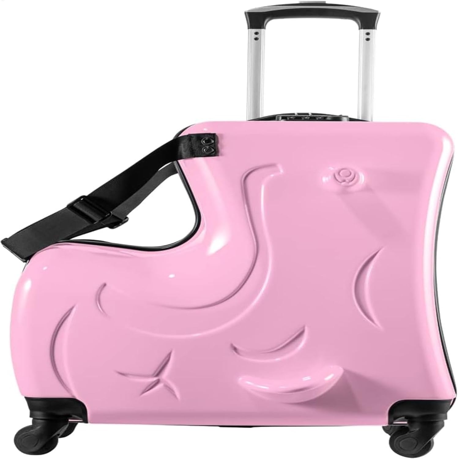 24 Inch Ride On Kids Suitcase with Wheels, Ride on Luggage with Pedal, Hardshell Kids Suitcase Adjustable Safe Harness, ABS+PC, Up To 100 Lbs, Pink