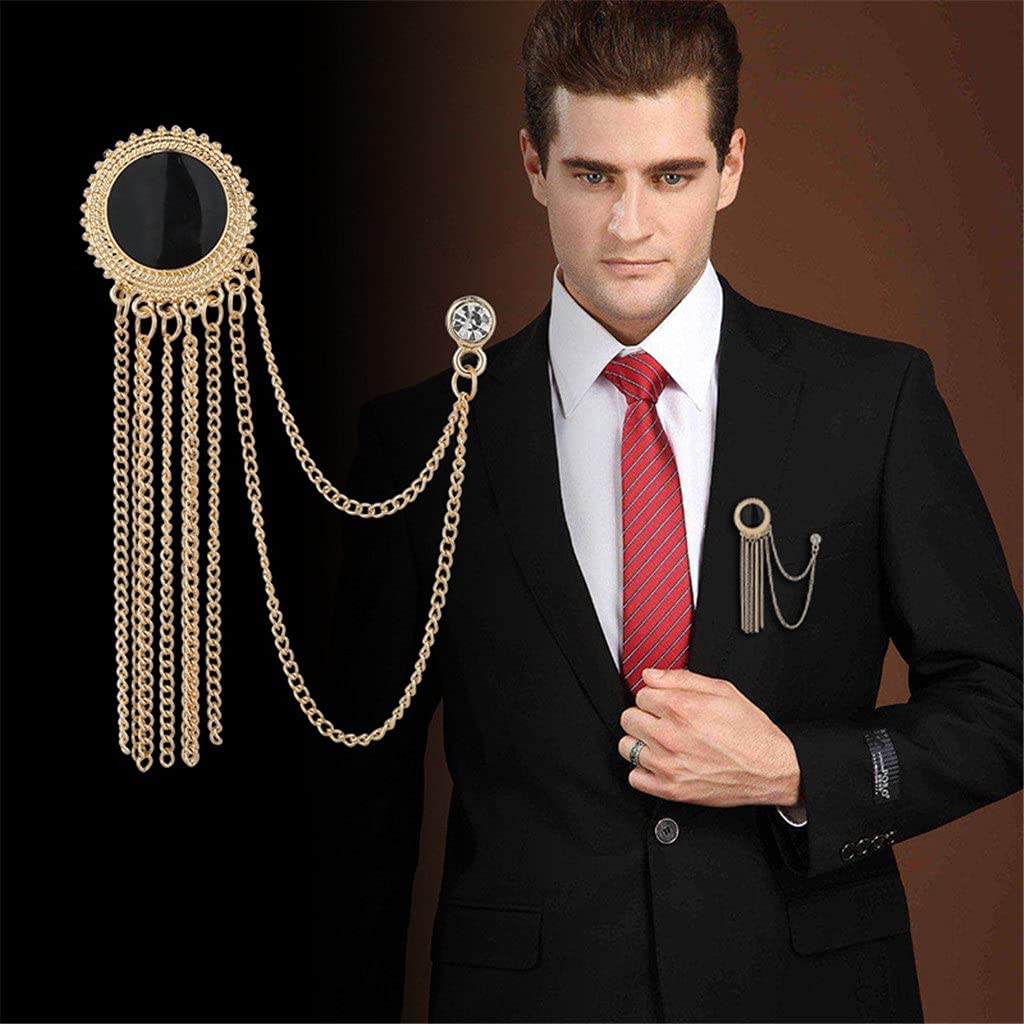 RWRAPS Metall-Strass-Kristall-Brosche für Herren, Anzug, Hemdkragen, Anstecknadel, Schwarze Quaste, Corsage, Broschen, Zubehör (Farbe: B) (BB)