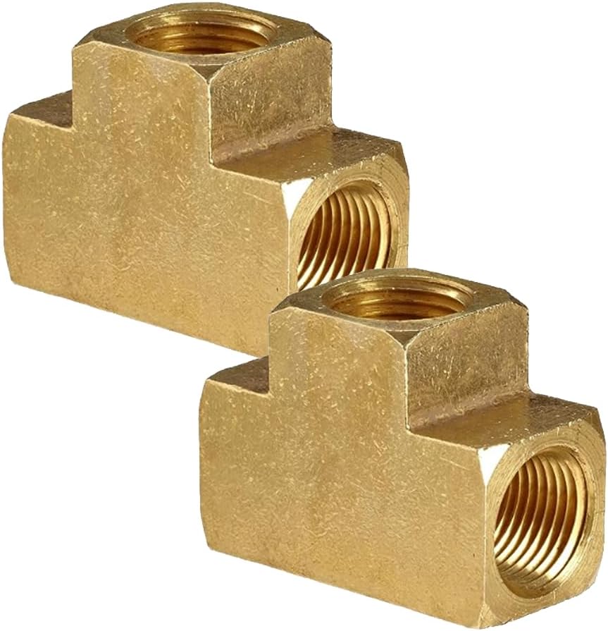 2 Pcs Female T-Connector Brass Pipe Fitting, 1/8" NPT x 1/8" NPT x 1/8" NPT 3 Way Tee Hose Adapter for Air, Fuel, Oil, Water Pipe Connection