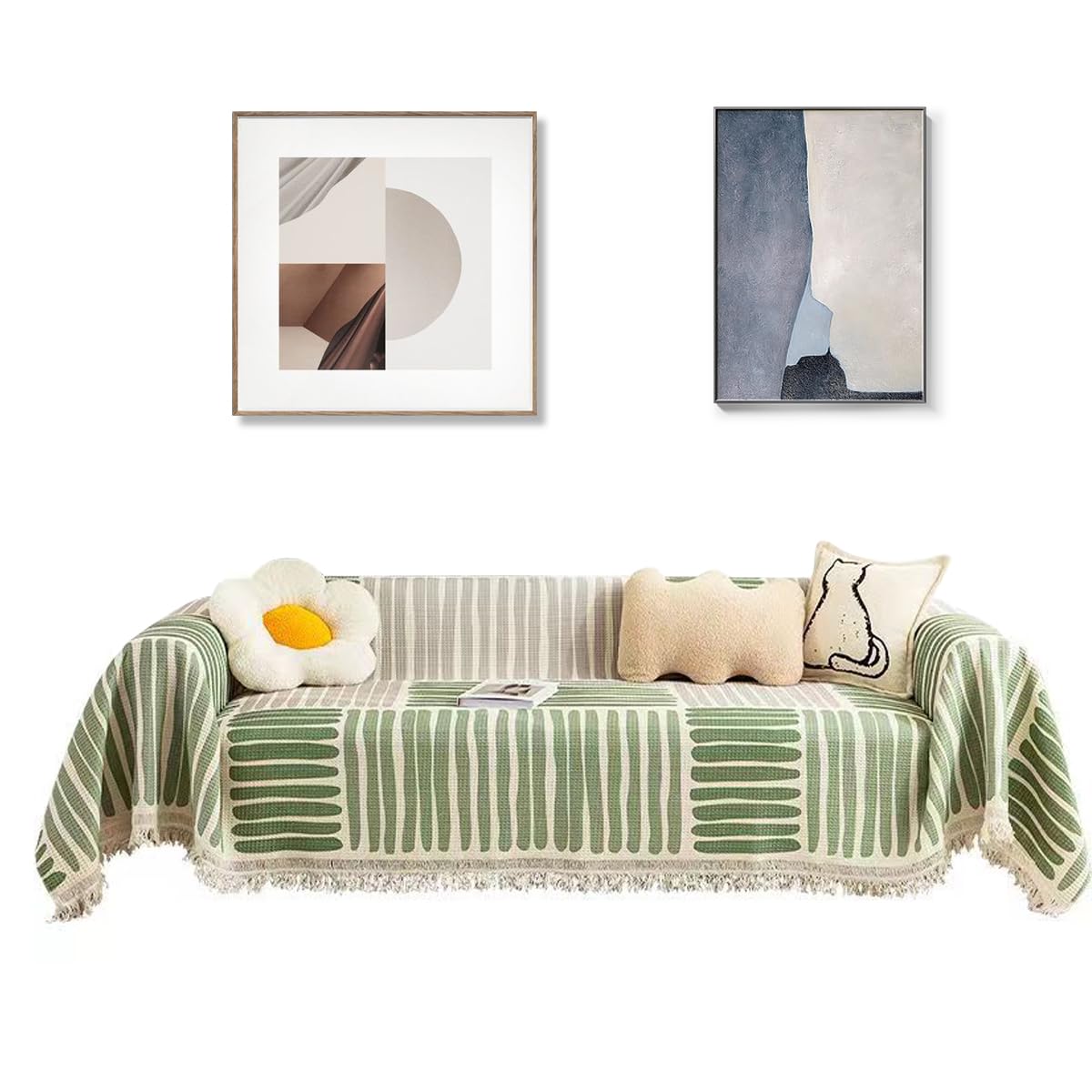 Sofa Covers Sectional Couch Cover L Shape Thickened Chenille Couch Covers for 3 Cushion Couch Washable Sofa Blanket Sofa Towel Furniture Protector Sofa Slipcover 180x260cm (Green)