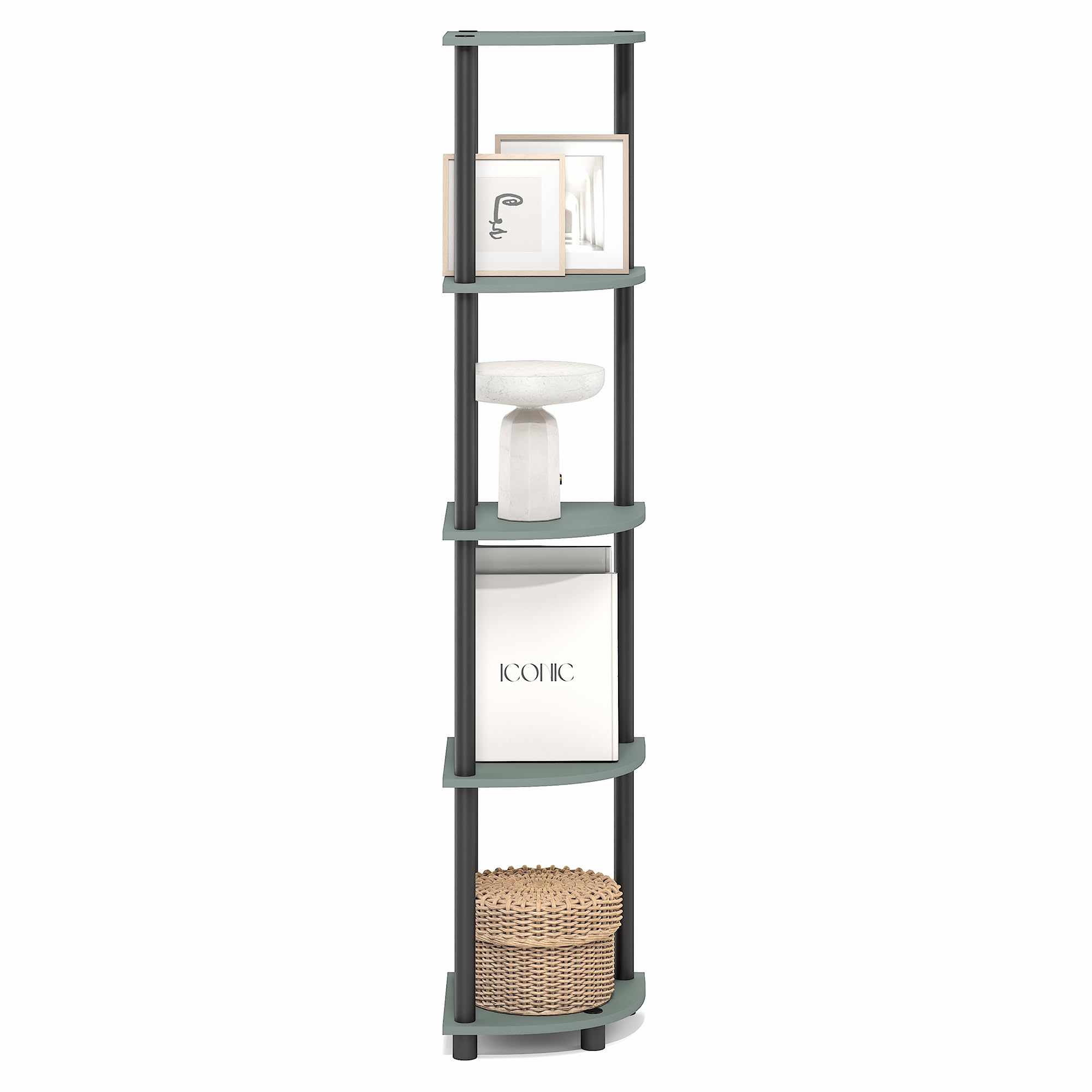 Furinno TURN-N-TUBE Mensola Angolare, Libreria Angolare A 5 Ripiani, Ripiani Aperti Portaoggetti, Per Organizzazione E Contenimento, Soggiorno, Ufficio Domestico, Garage, Camera Da Letto, Verde Salvia