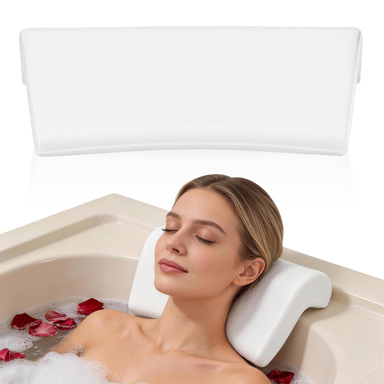 POPETPOP Cuscino da Vasca da Bagno in Pu Design a Ventosa per Fissaggio Facile, Confortevole e Funzionale, Adatto per Uso Domestico in Bagno Bianco