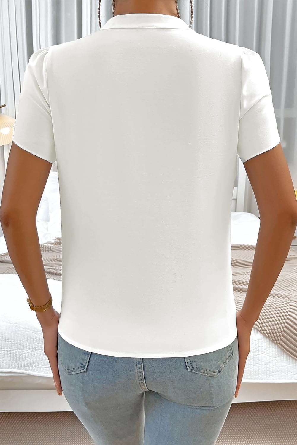 Eytino Women Plus Size Shirts Summer V Neck Petal Sleeve Business Work Dressy Blouse Tops(1X-5X) - Image 2