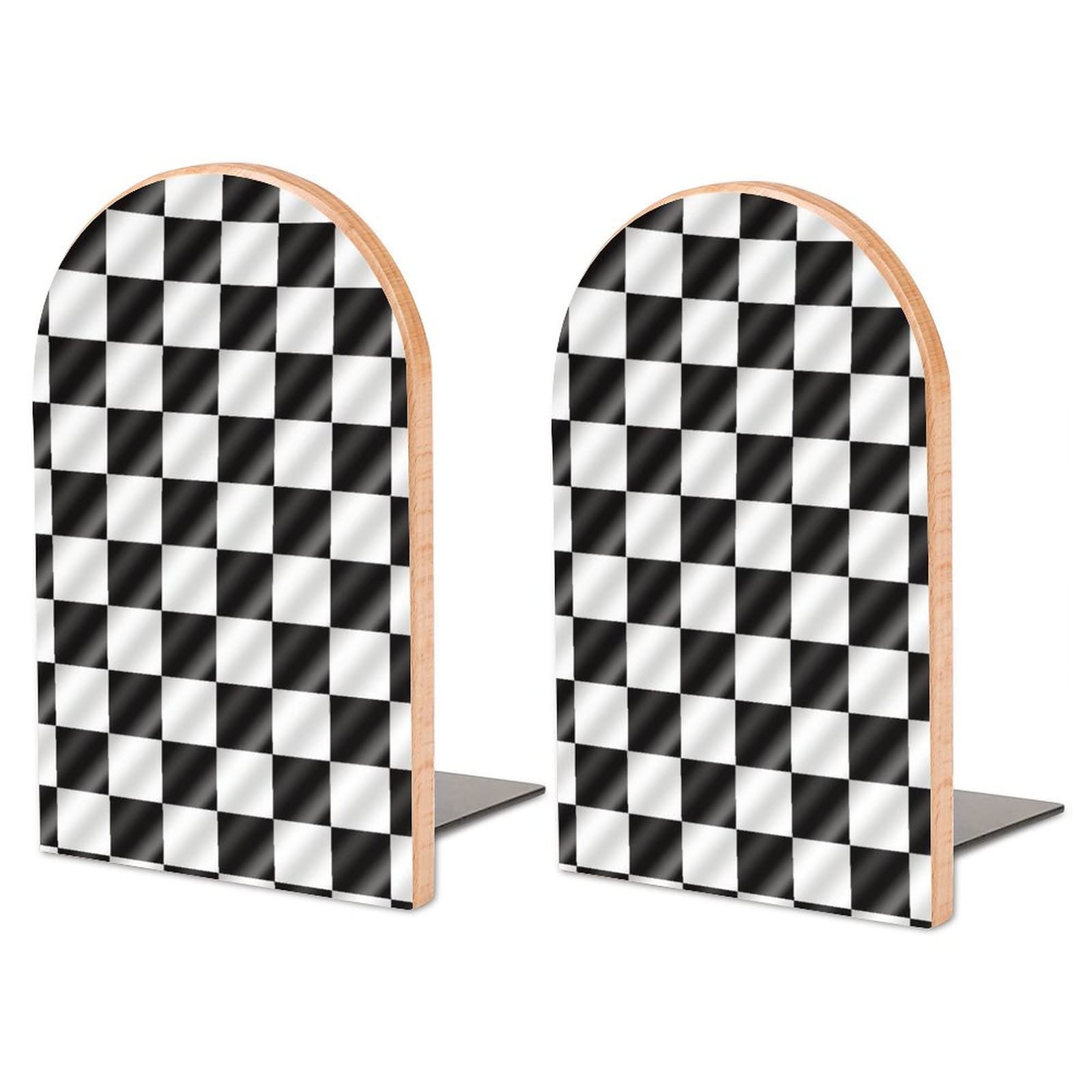 Racing Flags Checkered Flag Bookends Heavy Duty Book Stand 1 Pair for Home Office Shelves Decorative