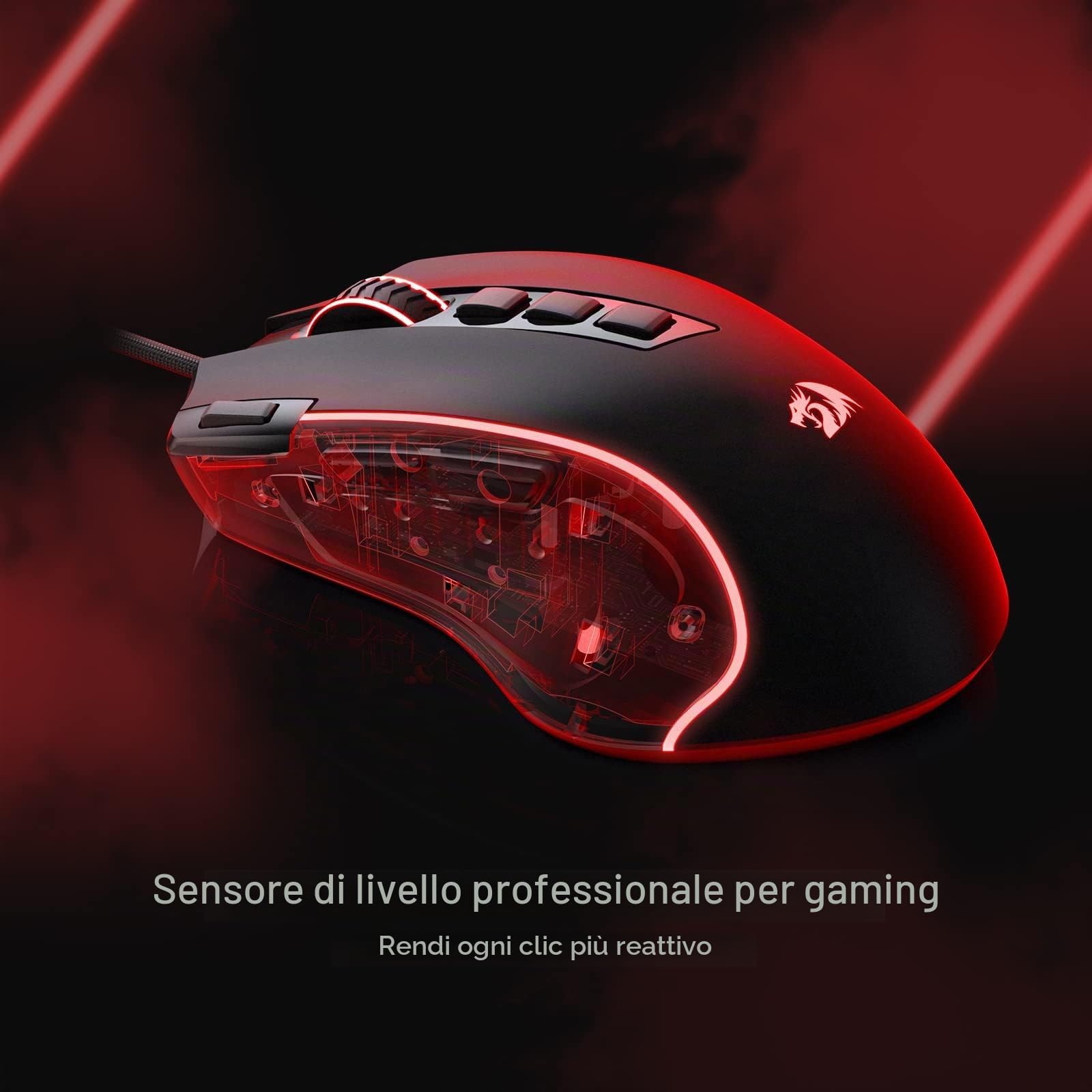 Redragon M612 Predator RGB Gaming Mouse 8000DPI Mouse ottico cablato con 11 pulsanti programmabili e 5 modalità di retroilluminazione, software supporta Keybinds Rapid DIY