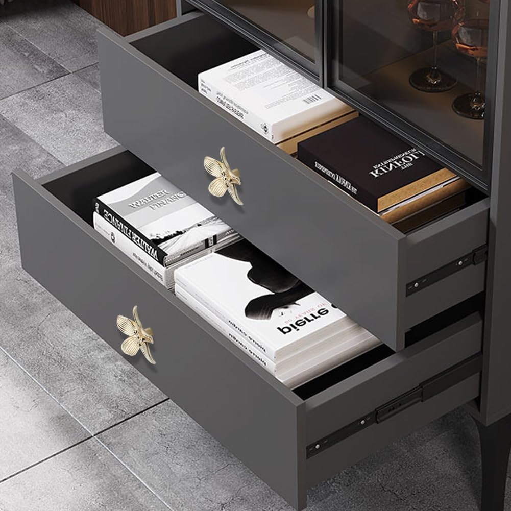 Gold Flower Drawer Knobs Creative Petal Kitchen Cabinet Knobs Dresser Knobs Furniture Cupboard Drawer Pulls Handles for Wardrobe Door Pulls (Gold,12Pcs)