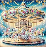 5D Diamond Art Kits for Adults,Carousel Special Shape Diamond Painting Kits for Beginners, DIY Crystal Diamond Dots Gem Art Craft for Home Decor 11.8x11.8 Inch