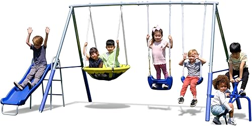 Sportspower Taylor - Juego de columpio de metal galvanizado de 700 libras para niños para patio trasero y exteriores con Teeter-Totter, platillo y