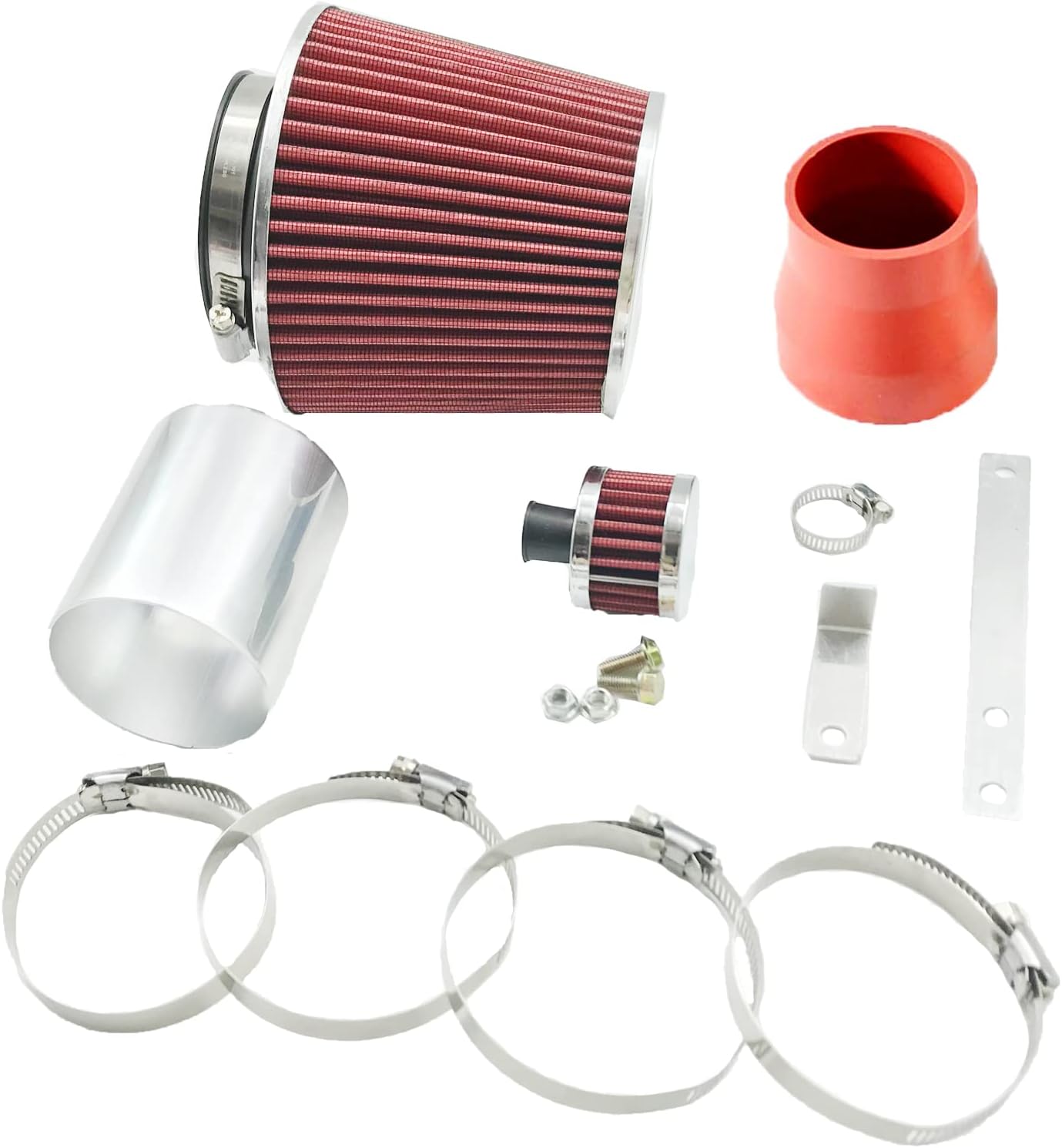 2.75 Inch Short Ram Air Intake Kit + Filter for Volkswagen Golf Jetta Beetle with 1.8L 1.9L 2.0L 2.8L 1999-2005; for Audi TT/TT Quattro 1.8L Turbo Engine 2000-2006 (Red)