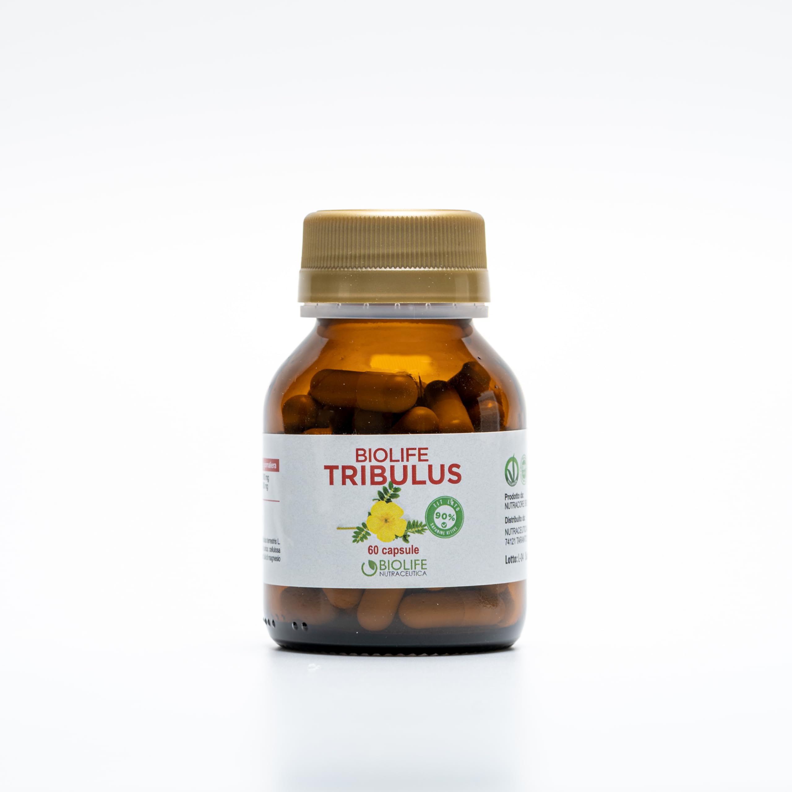 BIOLIFE Tribulus Terrestris | 60 capsule da 655 mg | Titolato 90% SAPONINE ATTIVE | Prodotto VEGANOK, tribulus terrestris alto dosaggio, integratore testosterone uomo, integratore naturale