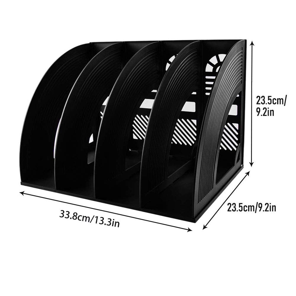 4 Sections Plastic Desk File Organiser Sturdy Desktop Paper Document Cabinet Rack Book Display Magazine File Dividers School Office Supplies - Image 2