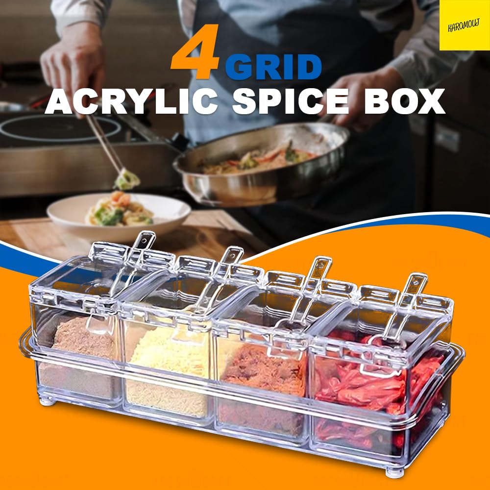 Karomouj Acrylic Spice Jars - 4-Grid Masala Dabba -5