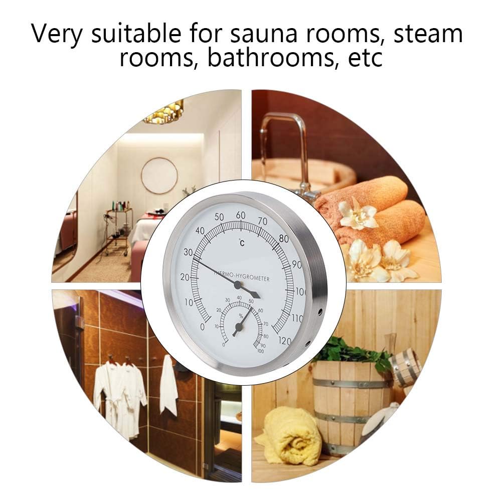 Mumusuki Termometro-igrometro termometro igrometro per Bagno Turco in Acciaio Inossidabile 2 in 1 da Interno, per Bagno Turco con Sauna