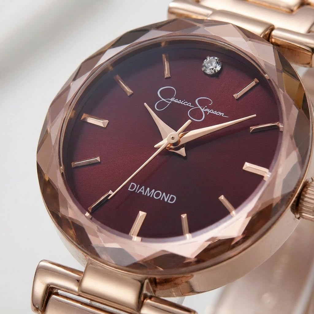 Jessica Simpson Diamond Collection Women's Watch, Classic Quartz, Metal Band, Round Faceted Crystal Face, Elegant Dress Watch for Women - Image 2