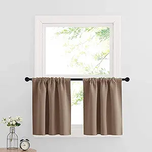 RYB HOME Half Window Curtains Blackout Shades Small Draperies for Living Room, Short Curtains for Cafe Shop/Kitchen, 29 inches Wide x 24 inch Long Per Panel, Mocha, 2 Panels