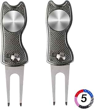 kaveno Golf Divot Repair Tool, Foldable Pop-up Button Stainless Steel Switchblade & Detachable Golf Ball Marker