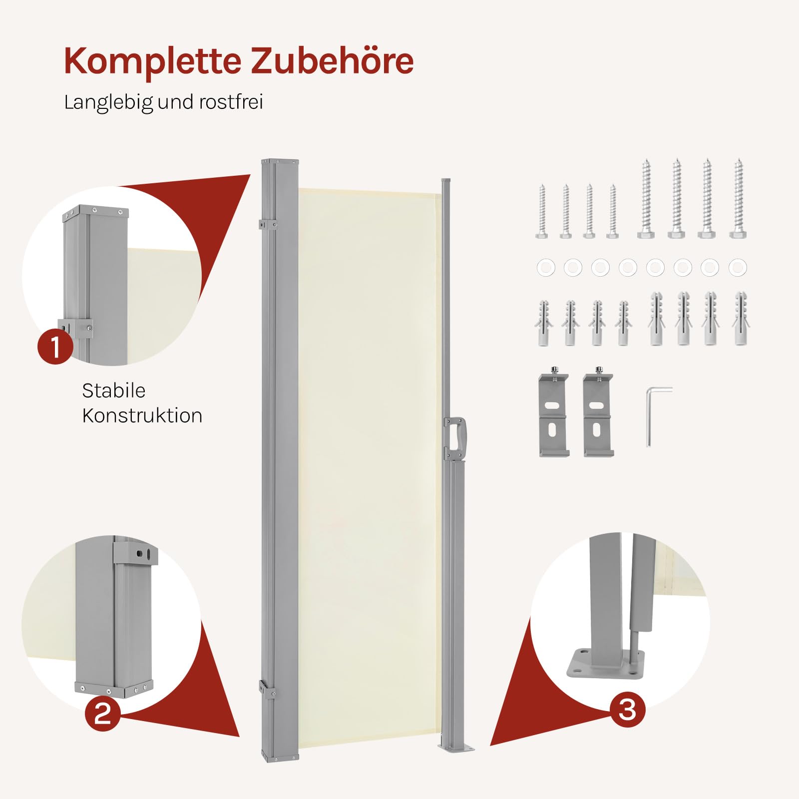 WOLTU Seitenmarkise Ausziehbar 160x350cm Creme | ausziehbar; Sichtschutz; Sonnenschutz; Windschutz; mit Wandhalterung