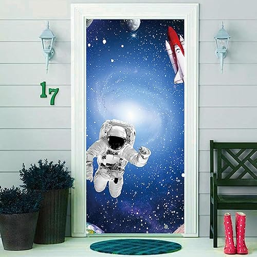 Miniatura 1 de Cartel de 35.4 x 72.8 pulgadas, universo misterioso, planeta, galaxia, patio, puerta, letrero de astronauta, cohete, tierra, planeta, astronomía,