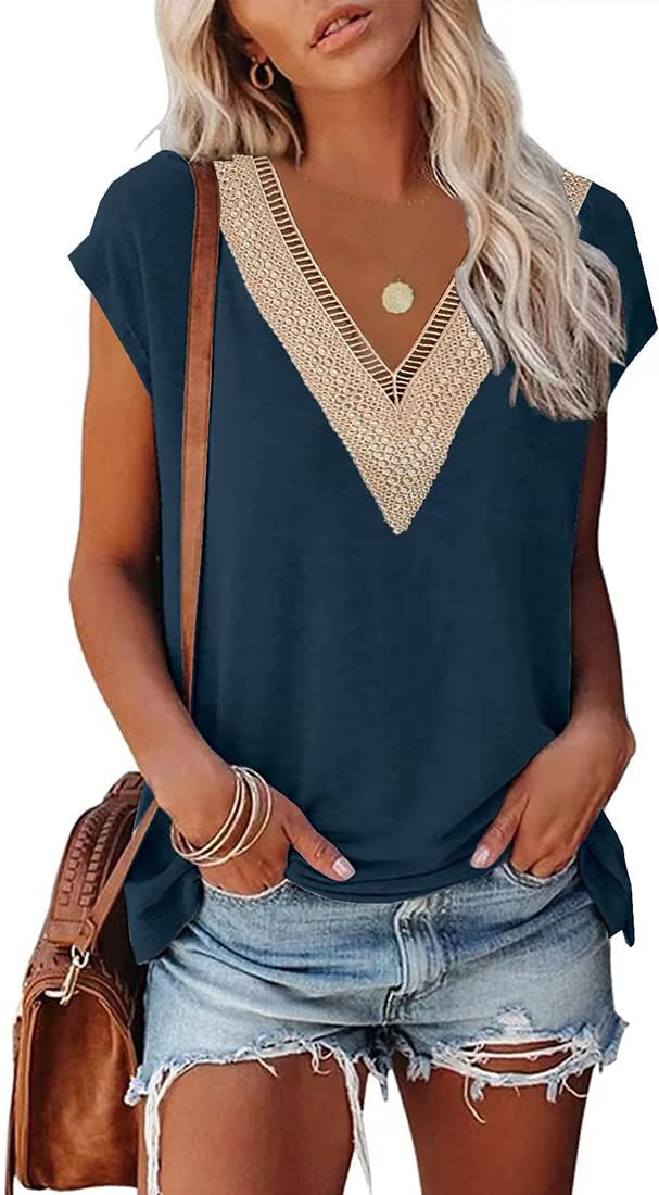 OLIPHEE Camiseta de Mujer Casual V-Neck Camisetas sin Mangas Flores Estampado Túnicas básicas Casuales