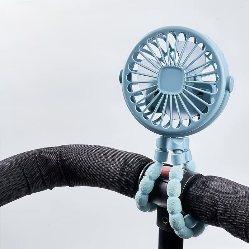 Blue Battery Operated Pram Fan Flexible Tripod Clip On Fan with 3 Speeds for Car Seat, Crib, Bike, Treadmill