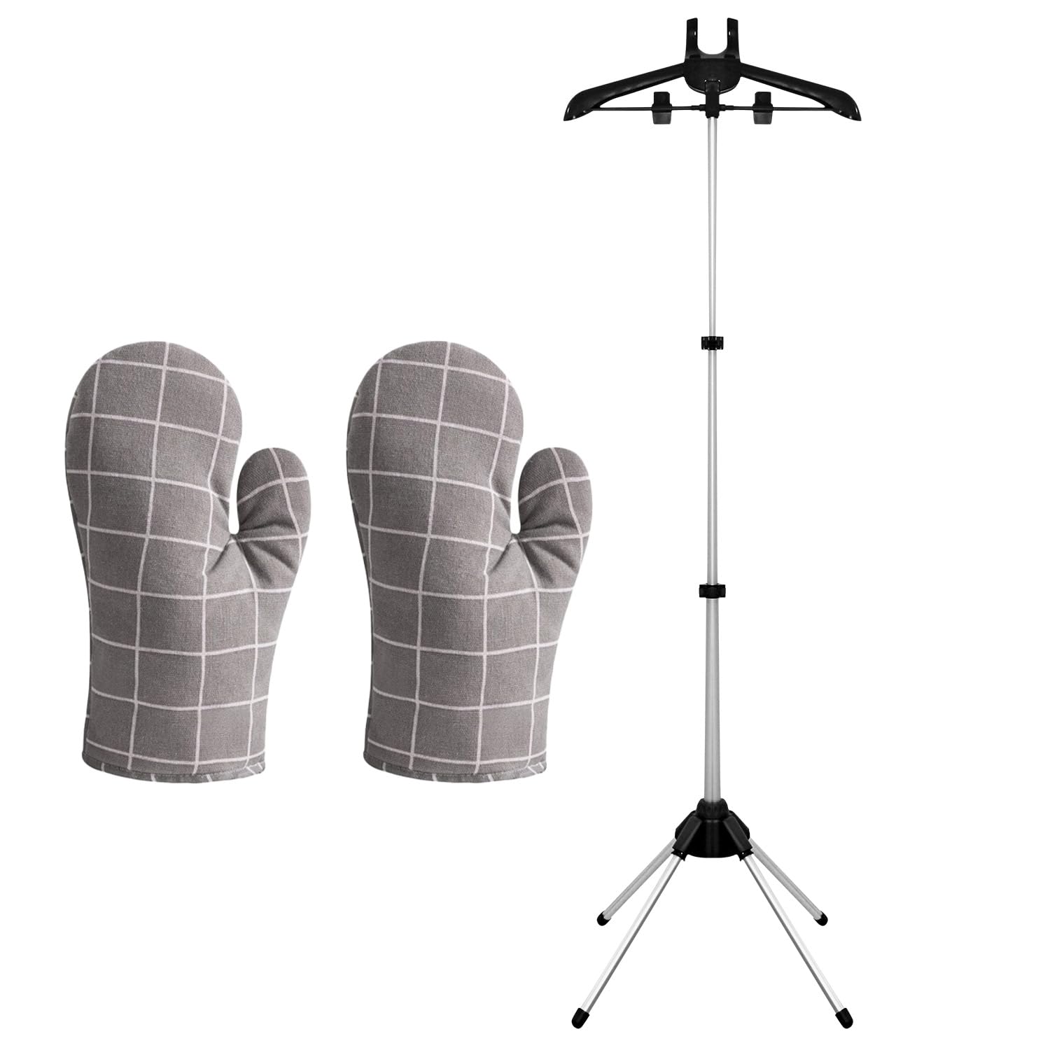 Soporte para planchar ropa con vaporizador y 1 par de guantes para planchar. Perchero para colgar ropa.
