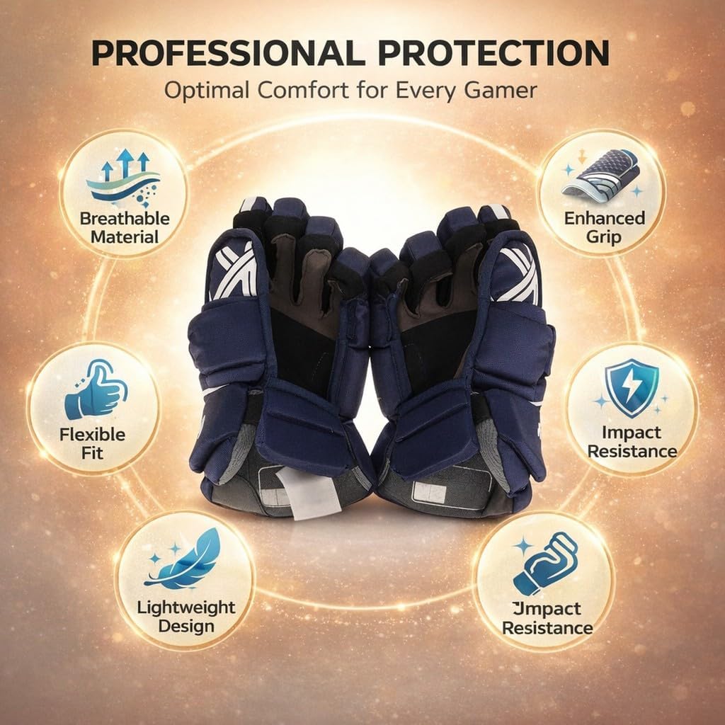 Ice Hockey Gloves Pair, Field Hockey Gloves for Adult Senior Junior - Durable Protection, Breathable Design, Comfortable Fit for Hockey Players