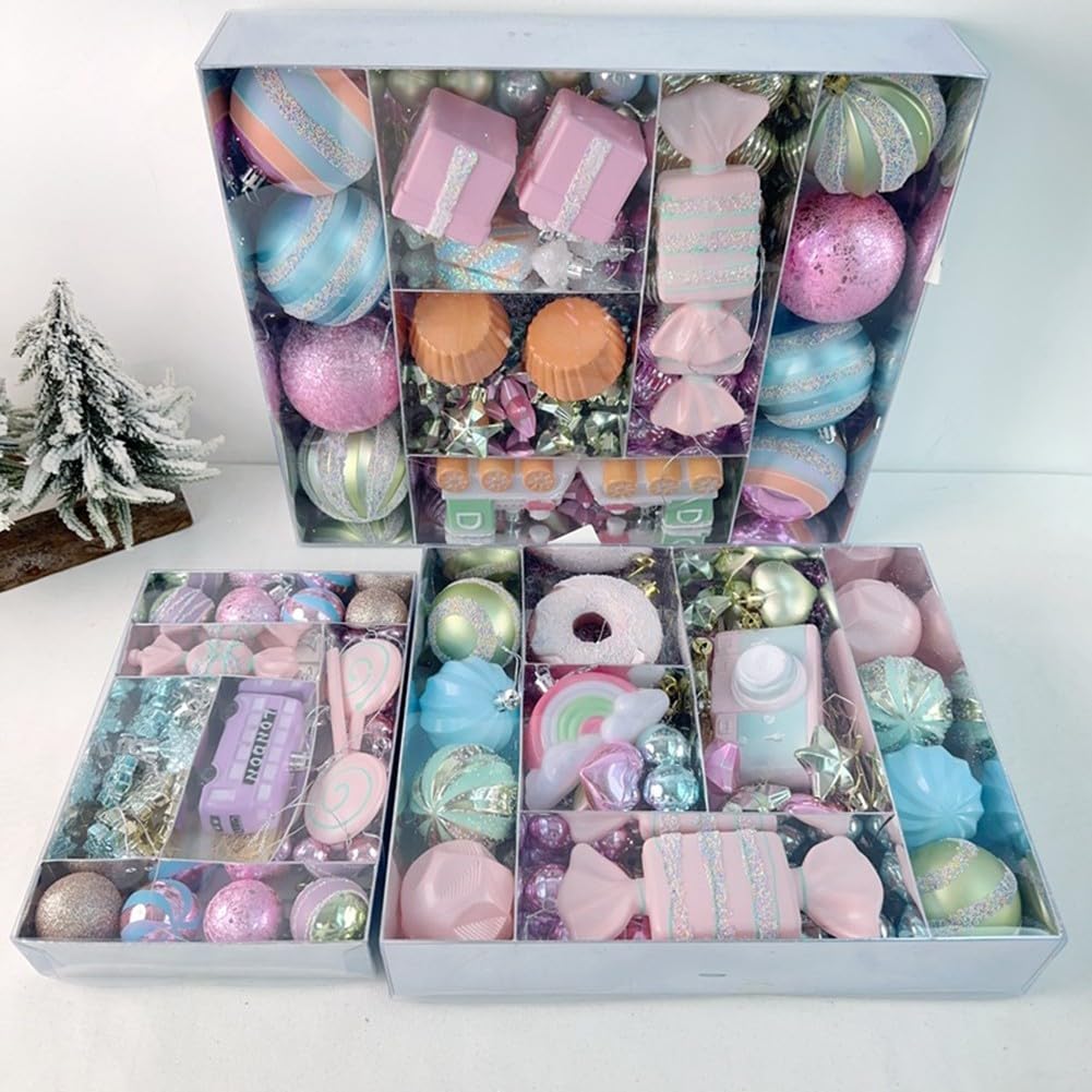 Dekoratives Anhänger-Set mit Macaron-Designs, bezaubernde Weihnachtskugeln mit Süßigkeiten- und Schneeflocken-Formen für Cheer (80 Stück)