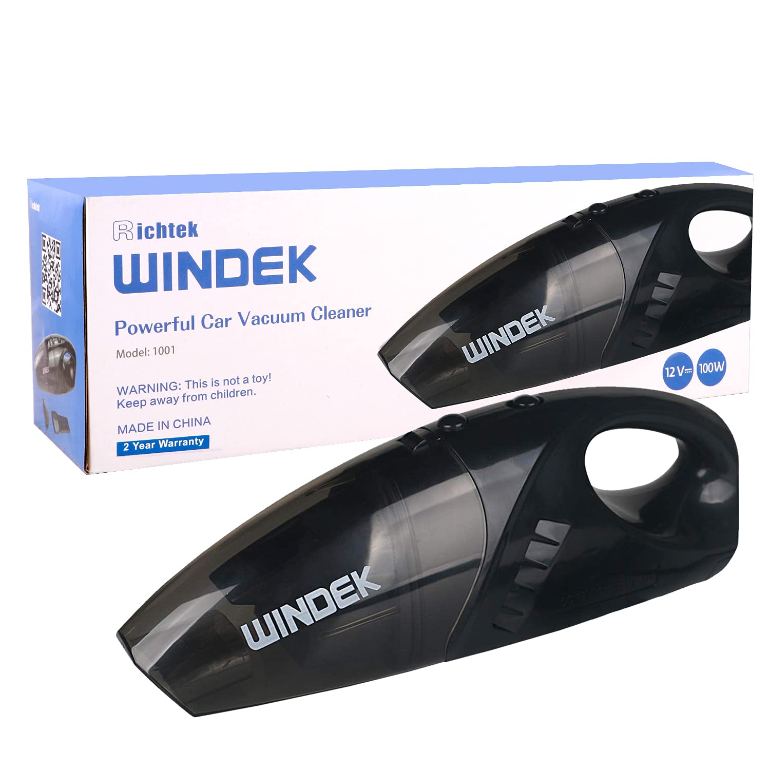 WINDEK1001 Powerful Car Vacuum Cleaner 3000 Pa DC 12V Featherweight Multi-Functional and Highly Portable Machine (100 W, Black), Universal