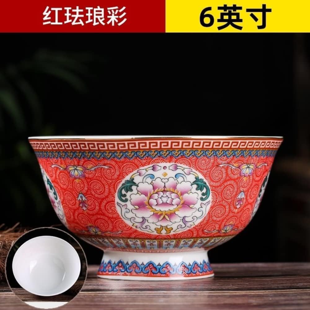 Keramikschale im chinesischen antiken Palast-Stil, hoher Fuß, 15,6 cm, Knochenporzellan, Reisschale mit Emaille, Geschirr zum Essen von Reis