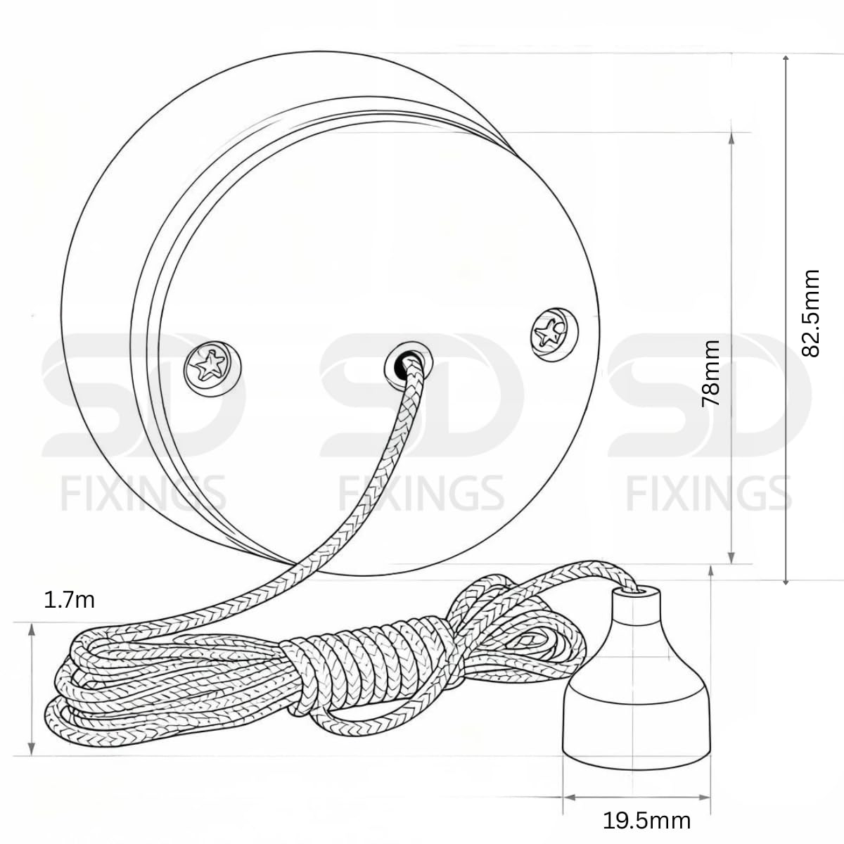Manningham Lighting 10A 1-drożny kabel do ciągnięcia przełącznika wentylatora toalety kuchnia łazienka piwnica 1,7 m długa lina okrągła biała montowana na suficie