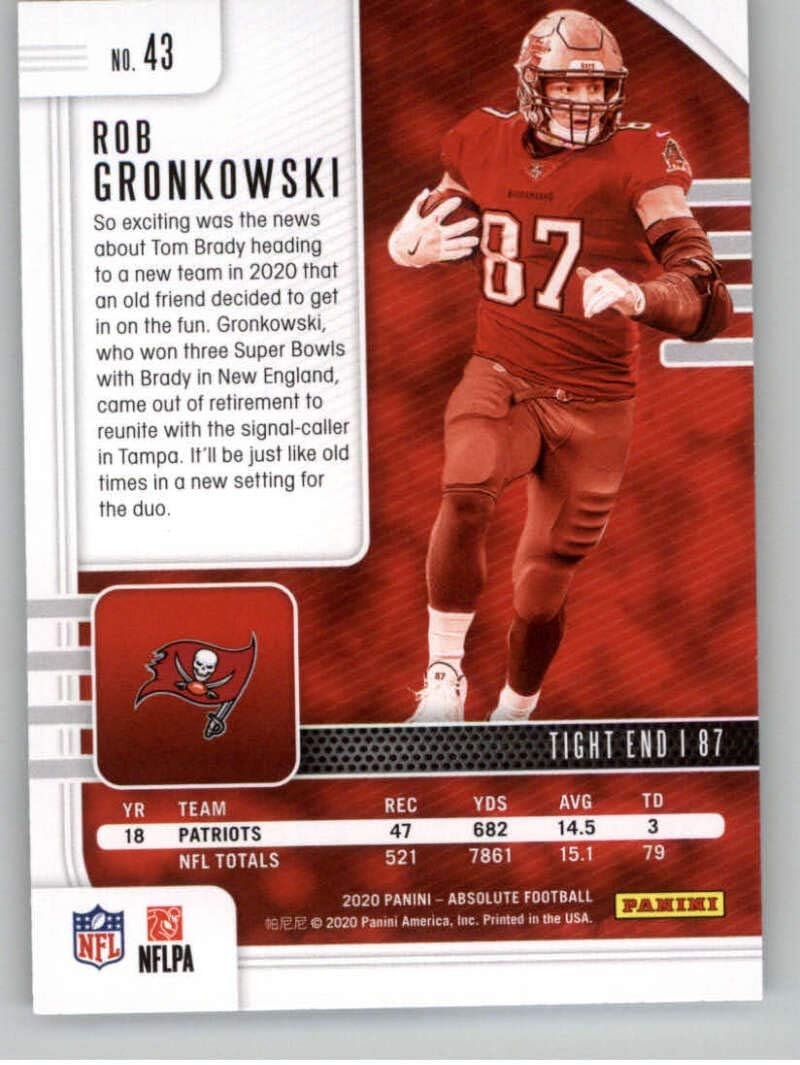 2020 Panini Absolute #43 Rob Gronkowski Tampa Bay Buccaneers Football Card