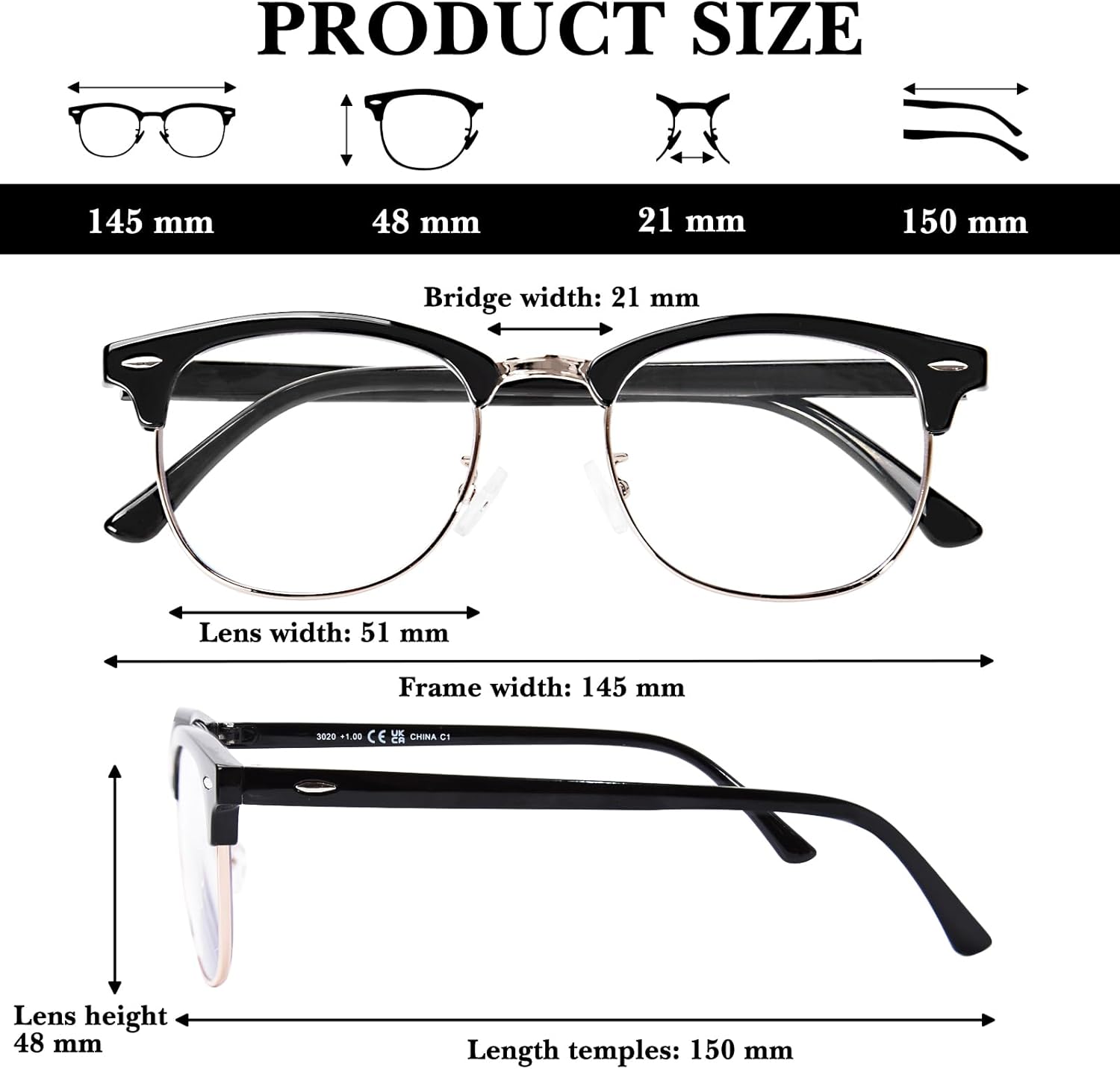 OPTOFENDY Progressive Multifocal Reading Glasses for Women Men Square Blue Light Blocking Classic Half Frame Computer Readers - Image 7