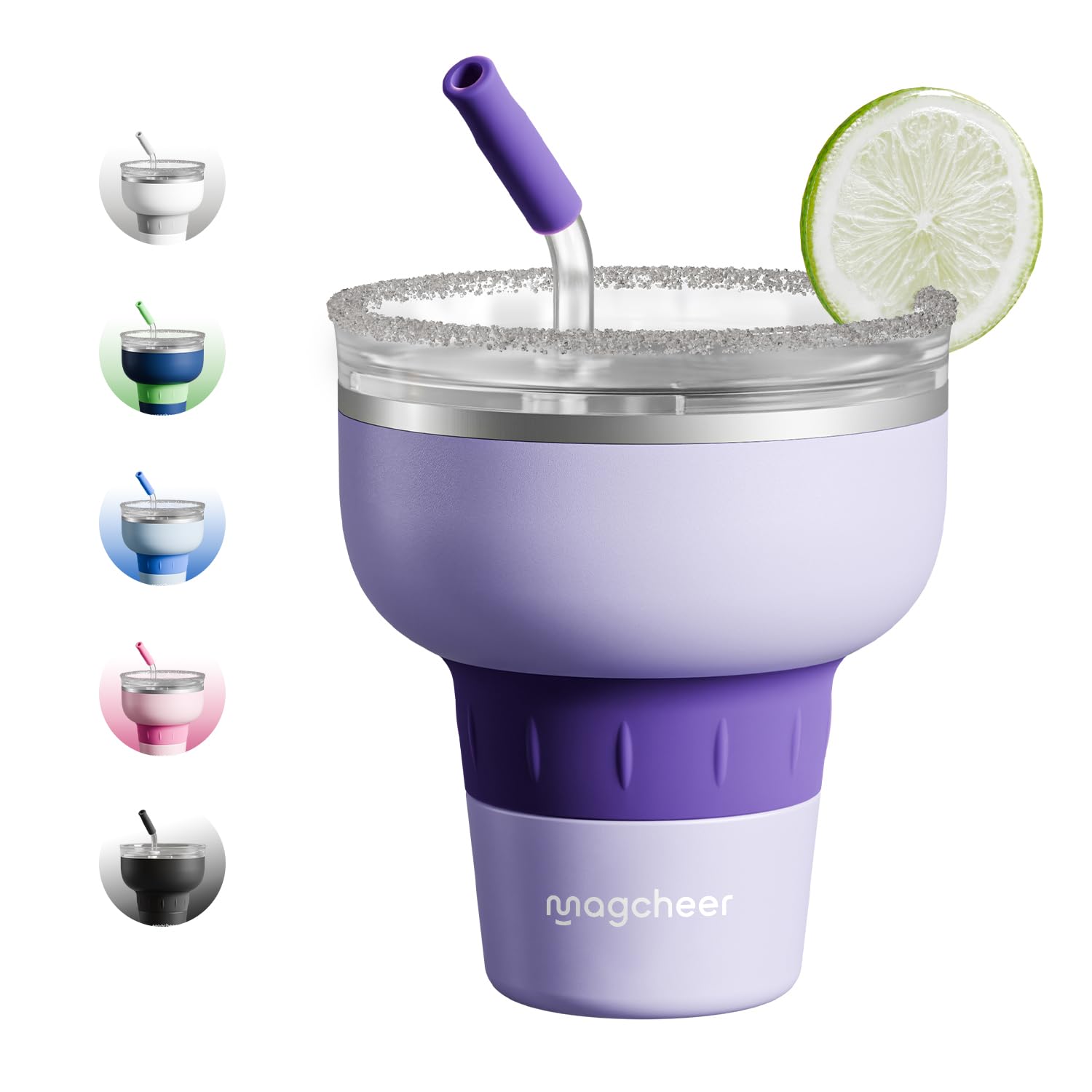 magcheer 473ml(16oz) Margarita Tumbler with Lid and Straw | Insulated Travel Margarita Glass | Stainless Steel Cocktail Tumbler | Great Gift for Pool Party Vacation(Purple)