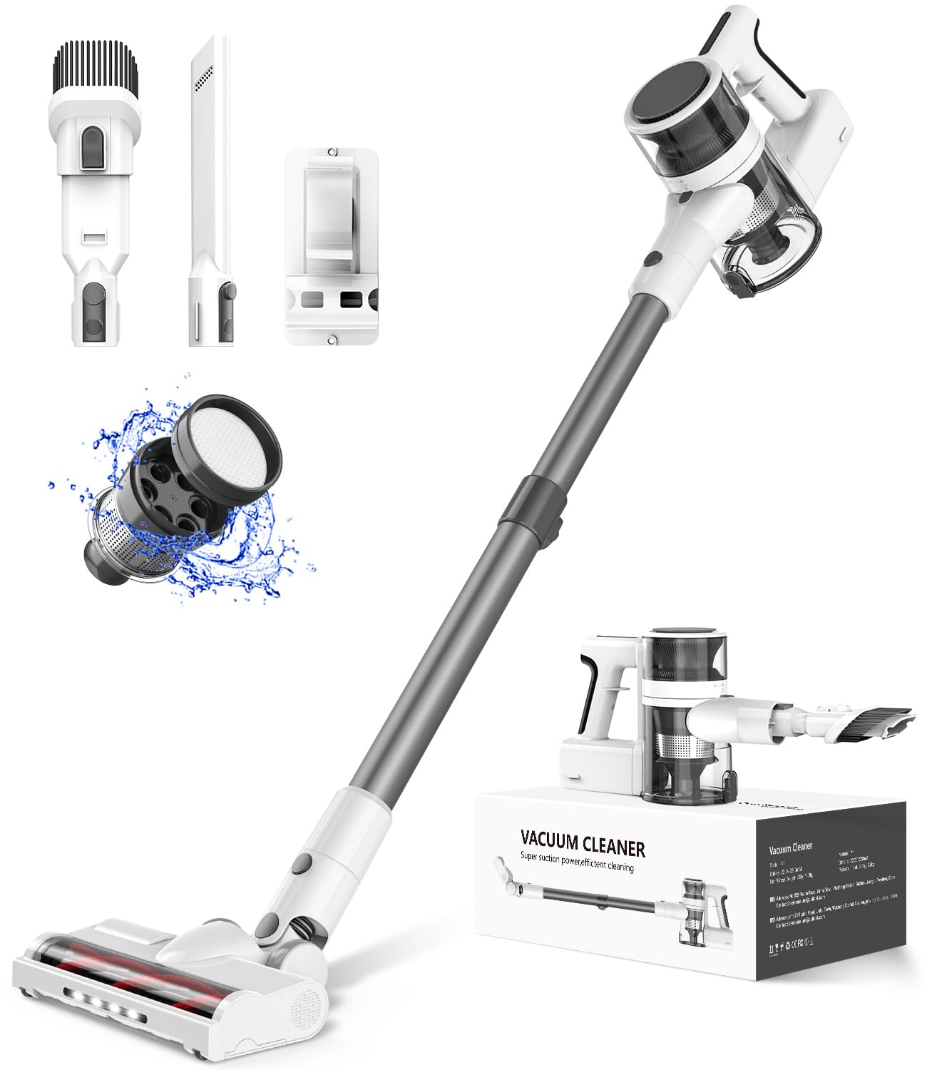 FykeeVacuum Cleaner, Cordless Vacuum Cleaner with 80,000 PRM Brushless Motor, Lightweight Detachable Vacuum Cleaners for Home with 2200 mAh Battery and 2 Modes up to 35 Mins Runtime (White) Comes