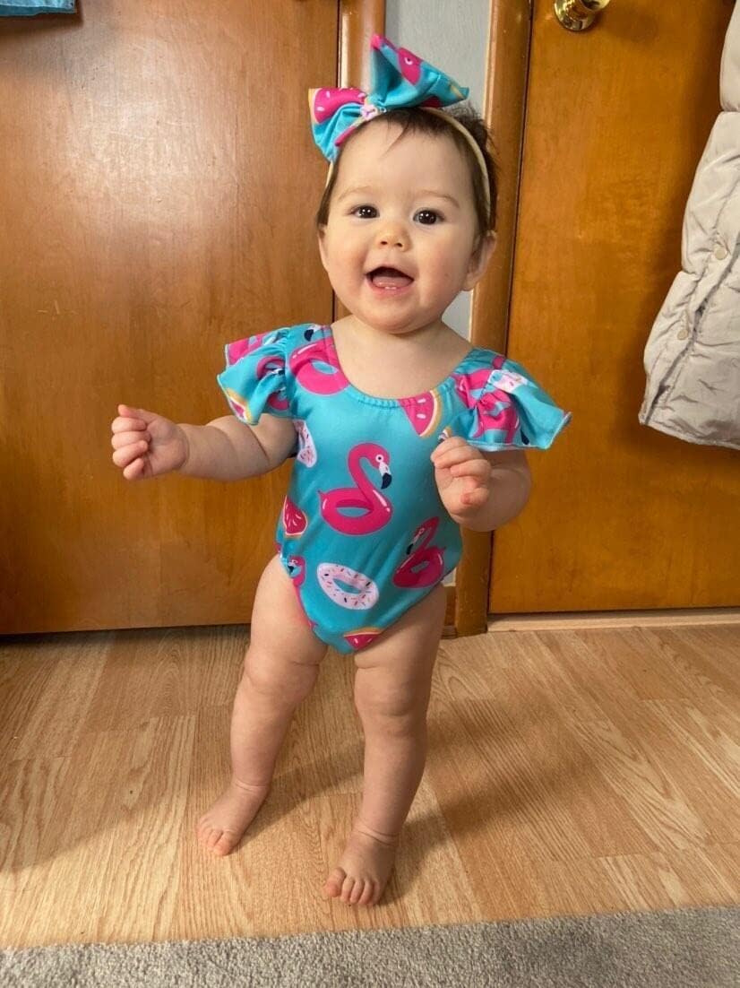 Toddler Baby Girl Swimsuit Infant Girls One Piece Ruffle Bathing Suit with Headband