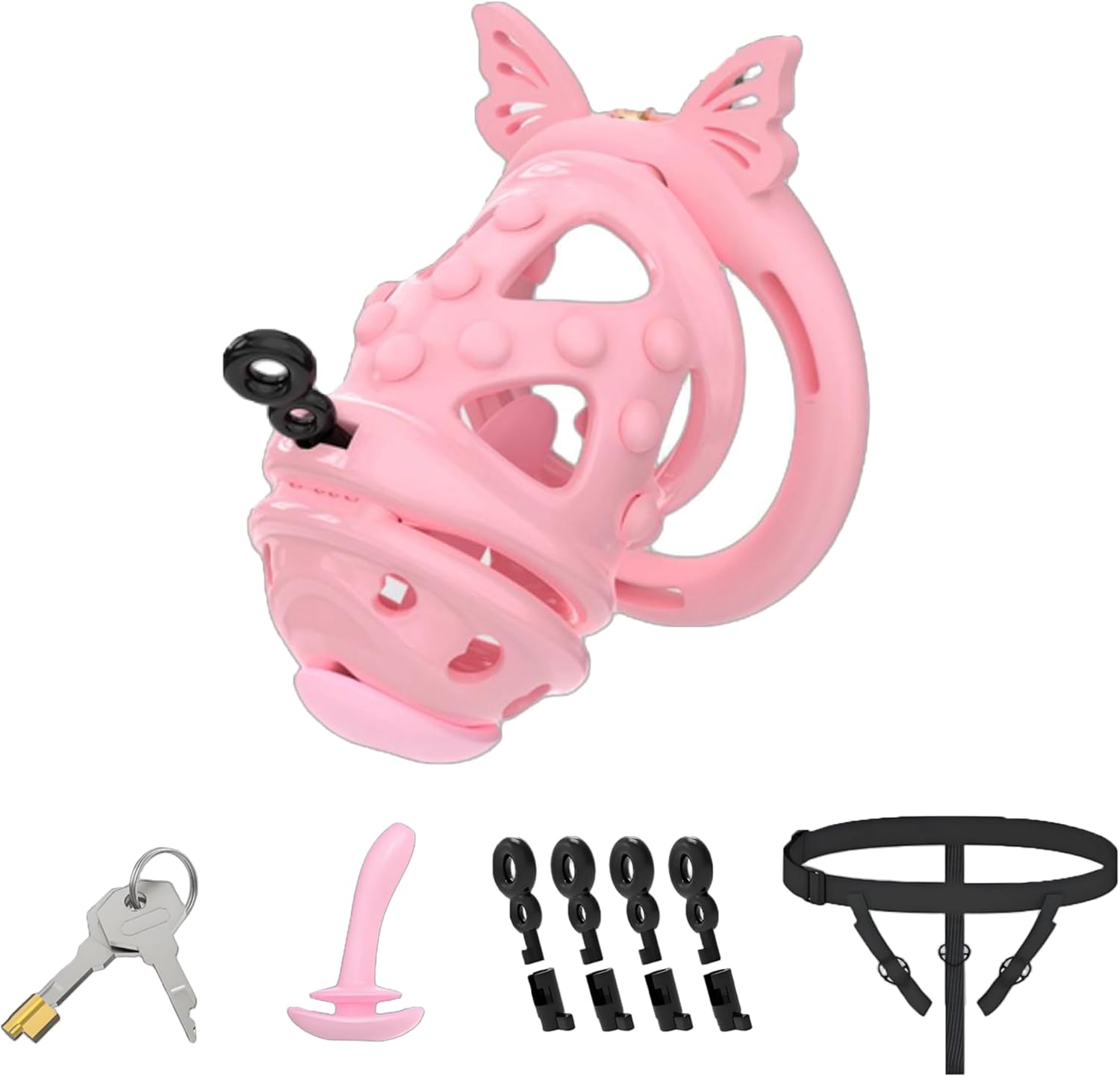 3IN1 Male Large Chastity Cage Cock Cage - Lightweight Double Lock Bondage Soft Nail Chastity Device Sex Toy with 4 Silicone Rings and Three-Way Auxiliary Belt for Man Penis Exercise
