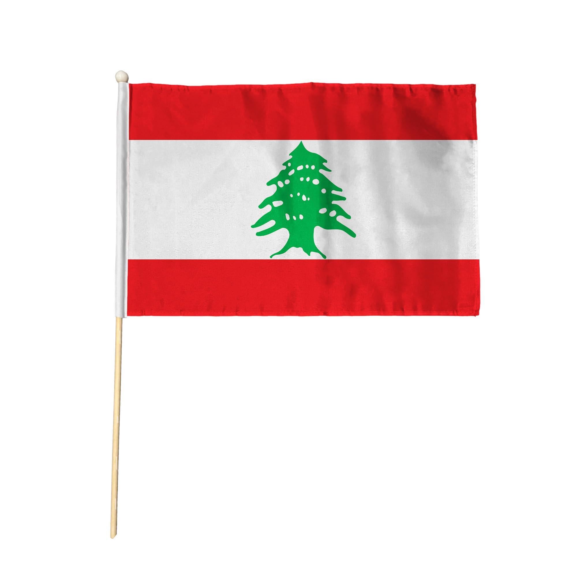 Flagtex Lebanon Hand Waving Flag (18x12 Inch Large) - Premium Wooden Stick Hand Flag Big Size Natural Wood Pole Lebanese National Flag Events Parades Celebrations International Sports — image 1