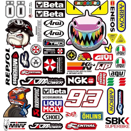 3 Feuilles Motocross Sponsor Stickers Voiture Autocollant Moto Stickers Course Idéal pour Amoureux Personnalité avec des Motos Tout Terrain Casques et des Skateboards...
