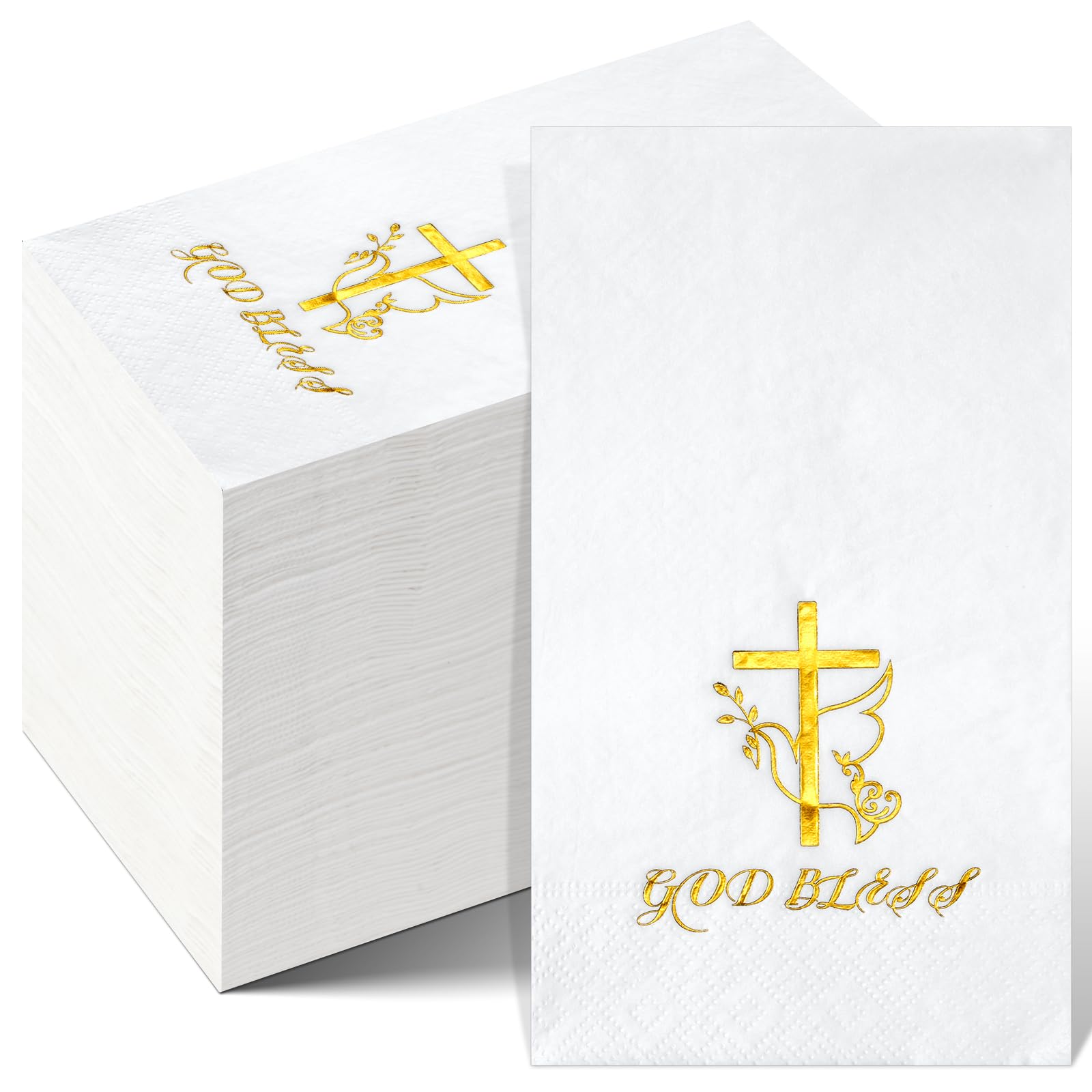 Photo 1 of 100 Pcs Easter Cross Paper Napkins Disposable, Religious God Bless Gold Foil Cocktail Napkins, He is Risen Paper Napkin for Easter First Communion Baptism Confirmation Party Supplies Decorations