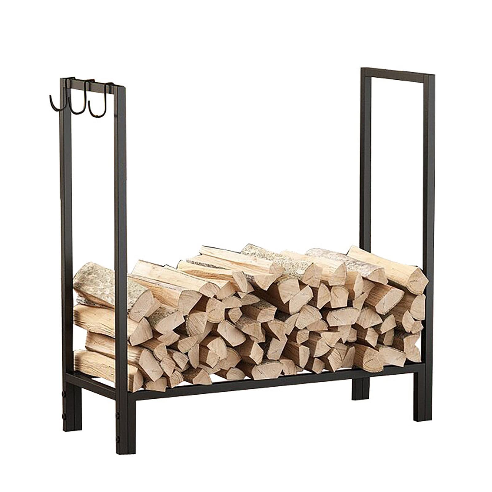 Porta legna da ardere da terra, alto 76 cm, grande scaffale in acciaio massiccio per legna da ardere, antiruggine e carico fino a 150 kbs.