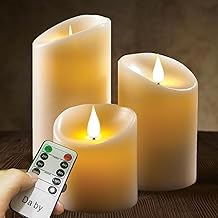 Da by Velas LED, 3 Llama LED parpadeante (10 cm, 12,8 cm, 15,2 cm), Vela sin llama de 300 horas y control remoto de 10 botones.[Clase de eficiencia energética A]