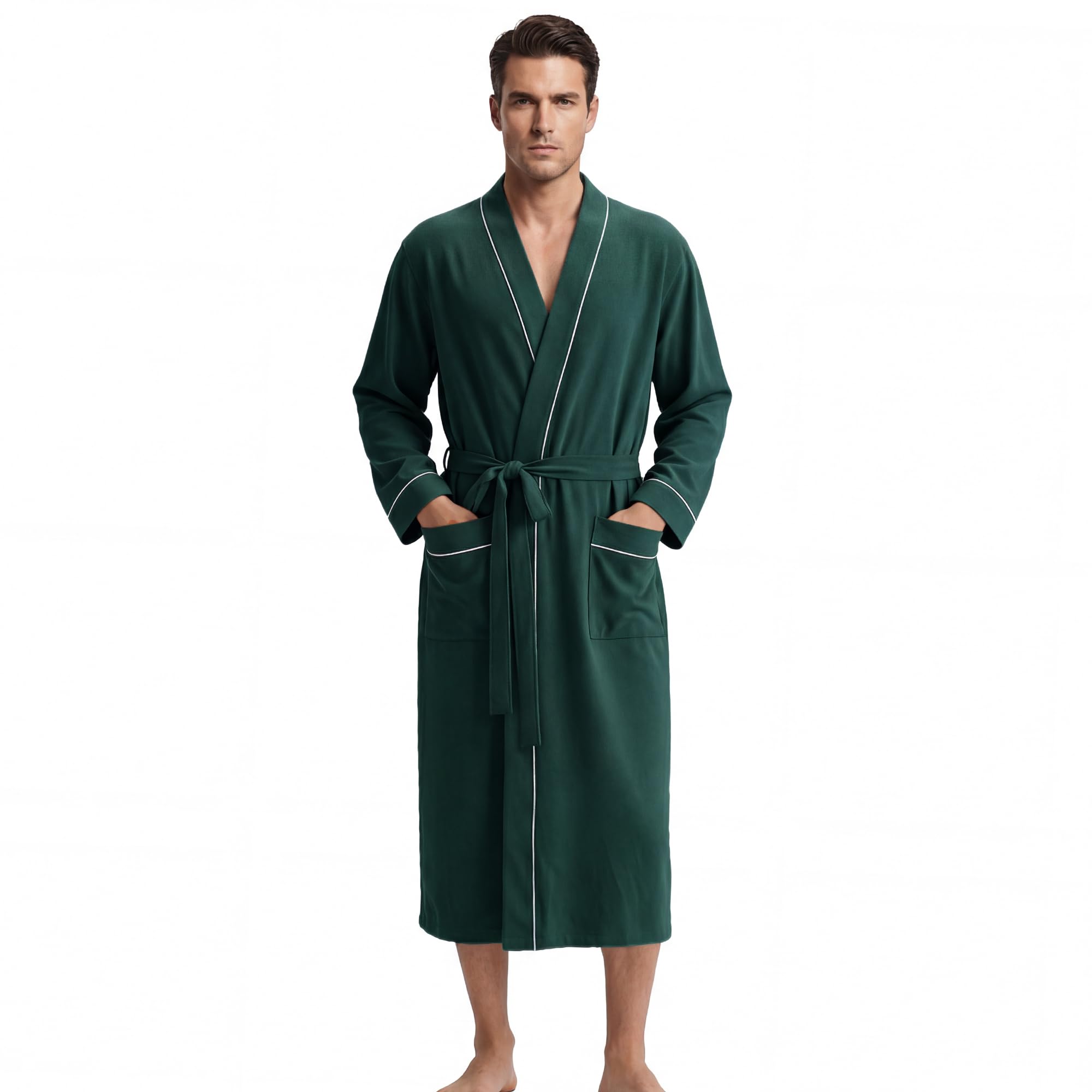 U2SKIIN Mens 100 Cotton Lightweight Robe Soft Breathable Bathrobe with Pockets Classic Kimono Spa Robe for Men
