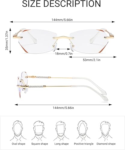 Miniatura 2 de LUFF Gafas de lectura sin montura para mujer ligeras antiluz azul clásicas de metal con marco cómodo