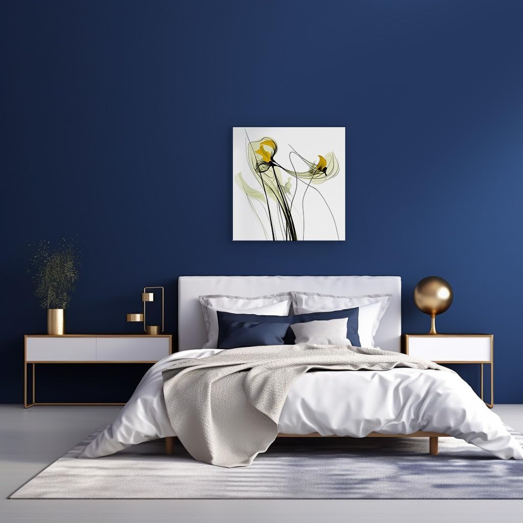 Canvas for Living room. Whispers of Tranquility: The Abstract Dance of Lines and Yellow Blooms, 27 x 18 inch Canvas Wall Art - Contemporary Masterpieces - Modern Home Decor - 69x46 cm (27x18 inch)