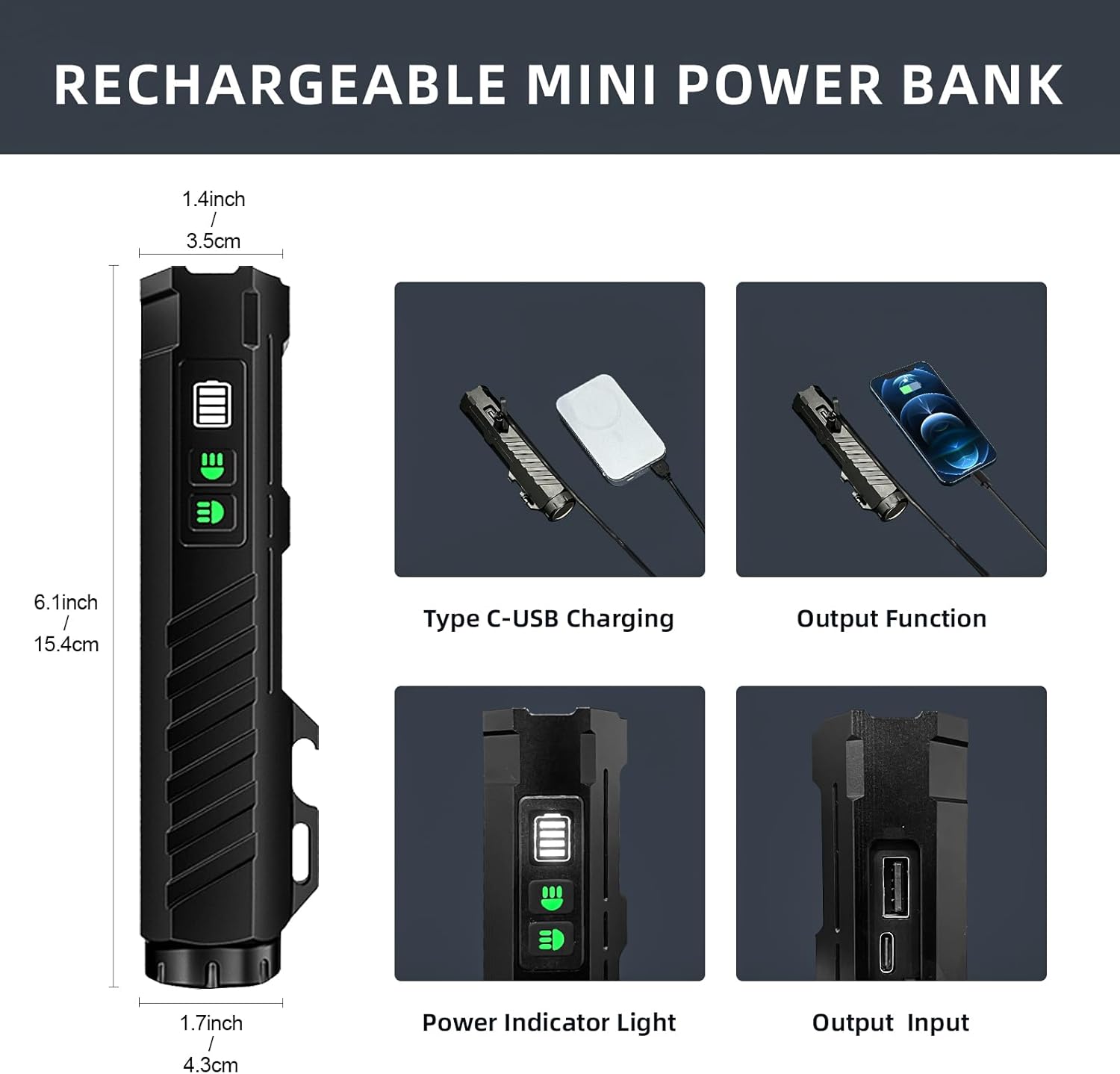 Rechargeable EDC Flashlight with 1600 Lumens, 7 LED Modes, Magnetic Base and Bottle Opener, Waterproof Small Flashlight with Red Beam for Home Outdoor Camping and Emergency（Black