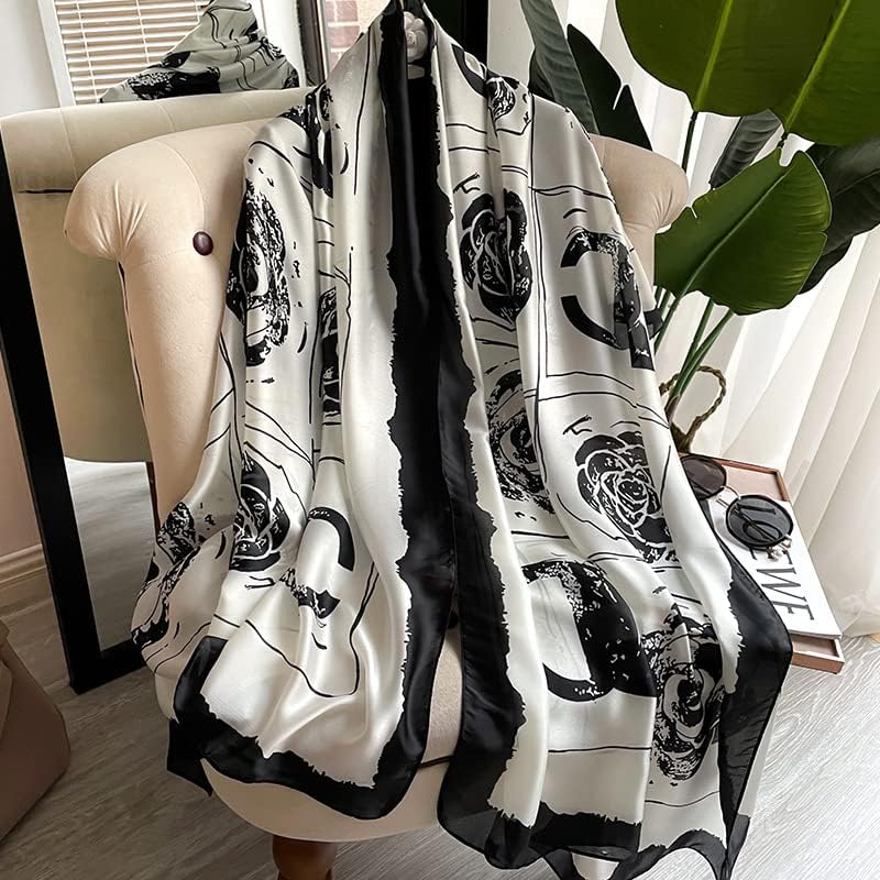 Silk Feeling Long Satin Scarf Fashion Beach Scarf Shawl Check Style Sunscreen Shawls Wraps-Lightweight Pattern - Image 2